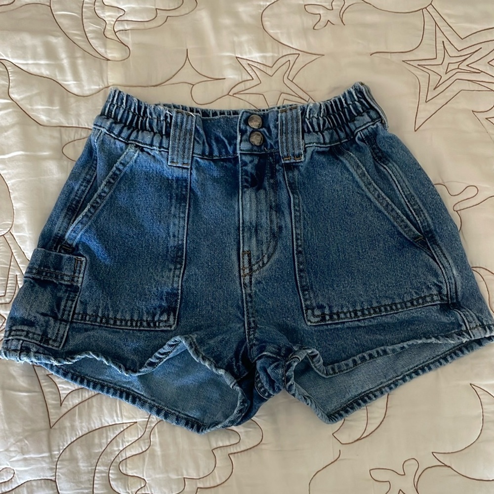 BDG dark wash cargo skate shorts
